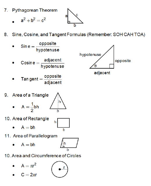 most important Math formulas to know high school geometry