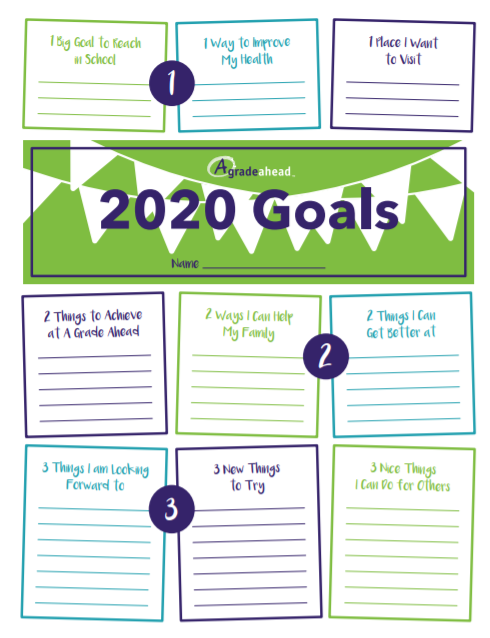 Goal Sheet New Year's Resolutions for Kids A Grade Ahead - A Grade ...